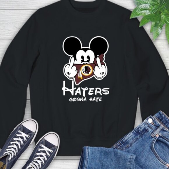 NFL Washington Redskins Haters Gonna Hate Mickey Mouse Football Sweatshirt 159 - Picture 1 of 5